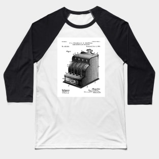 Cash Register Patent - Entrepreneur Office Decor Art - White Baseball T-Shirt